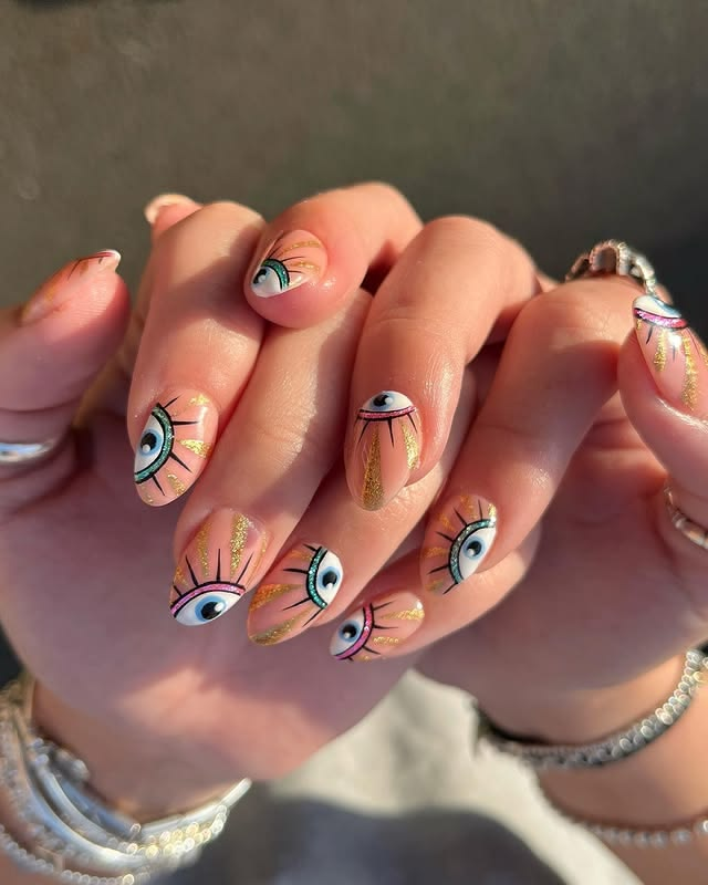 Evil eye peach summer gel nails. Evil eye peach summer gel nails.