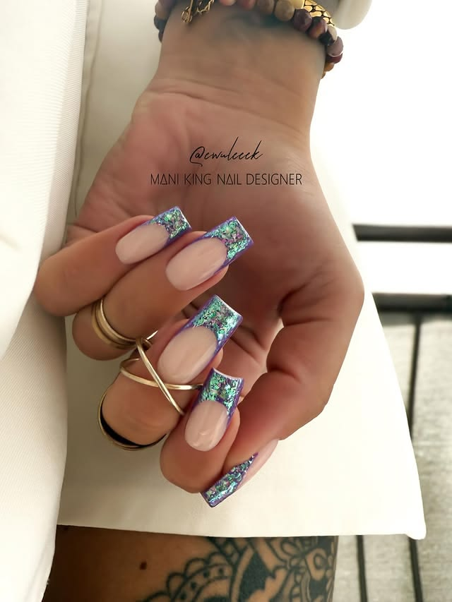 French glitter tipped nails for spring summer.