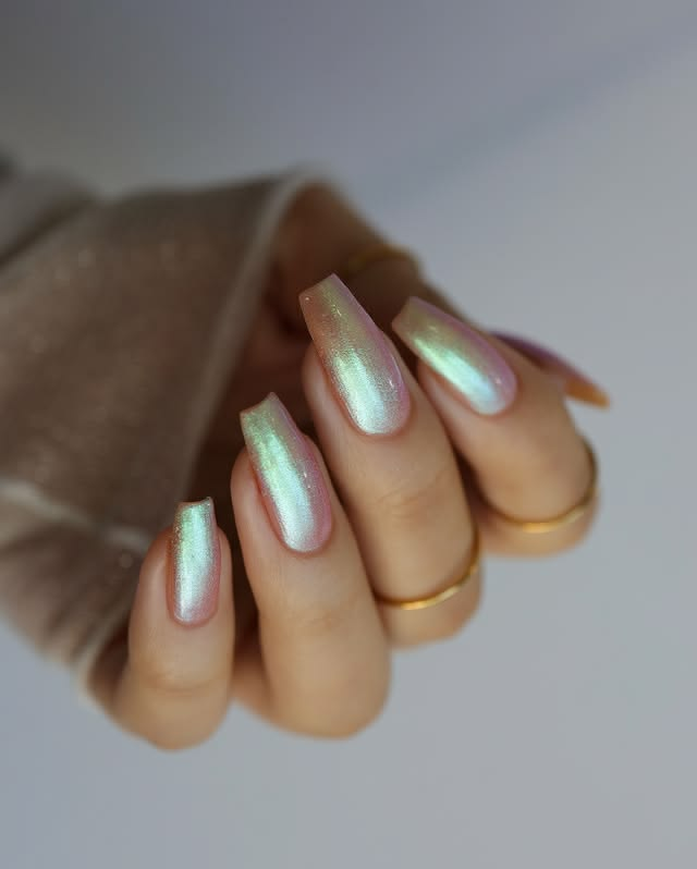 Glitter green spring nails.
