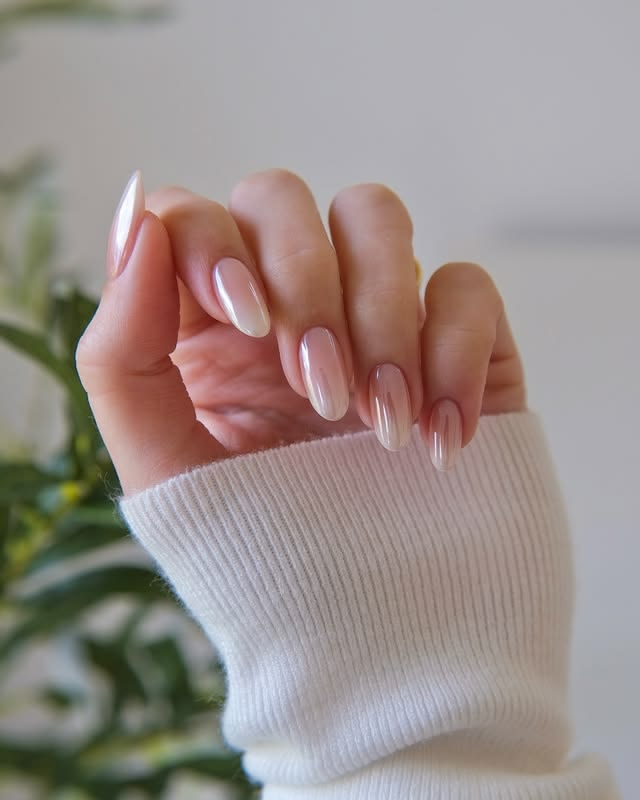 Pink and white chrome ombre summer nails. Pink and white chrome ombre summer nails.