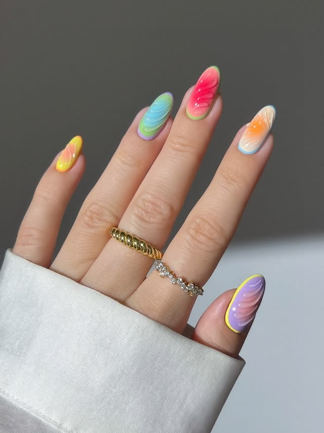Rainbow aura summer gel nails. Rainbow aura summer gel nails.