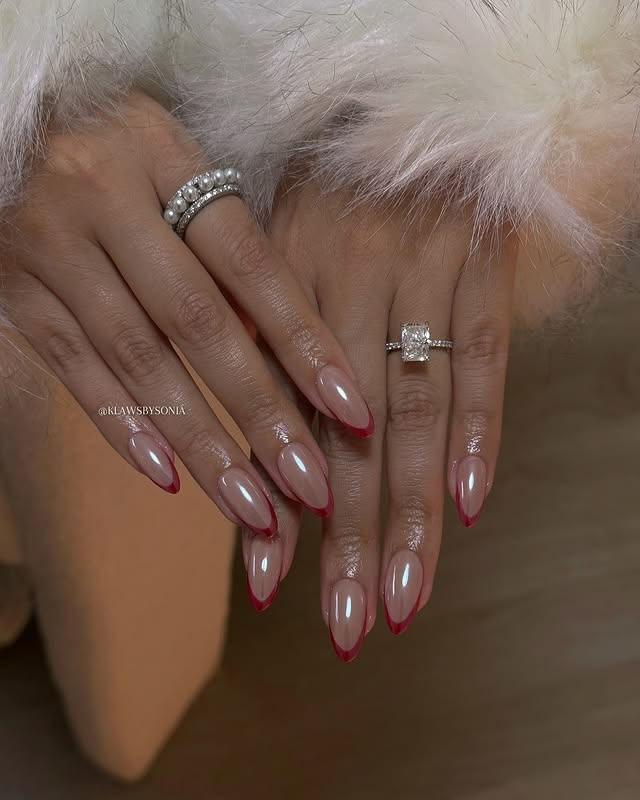Red French Tipped acrylic nails