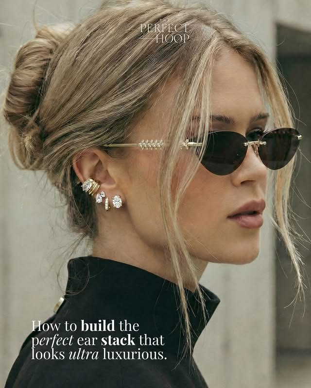 Diamond studded earring stack. Diamond studded earring stack.