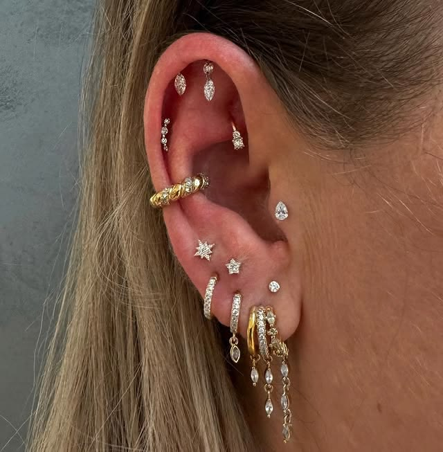 Multi-hoop earrings stack for multiple piercings. Multi-hoop earrings stack for multiple piercings.
