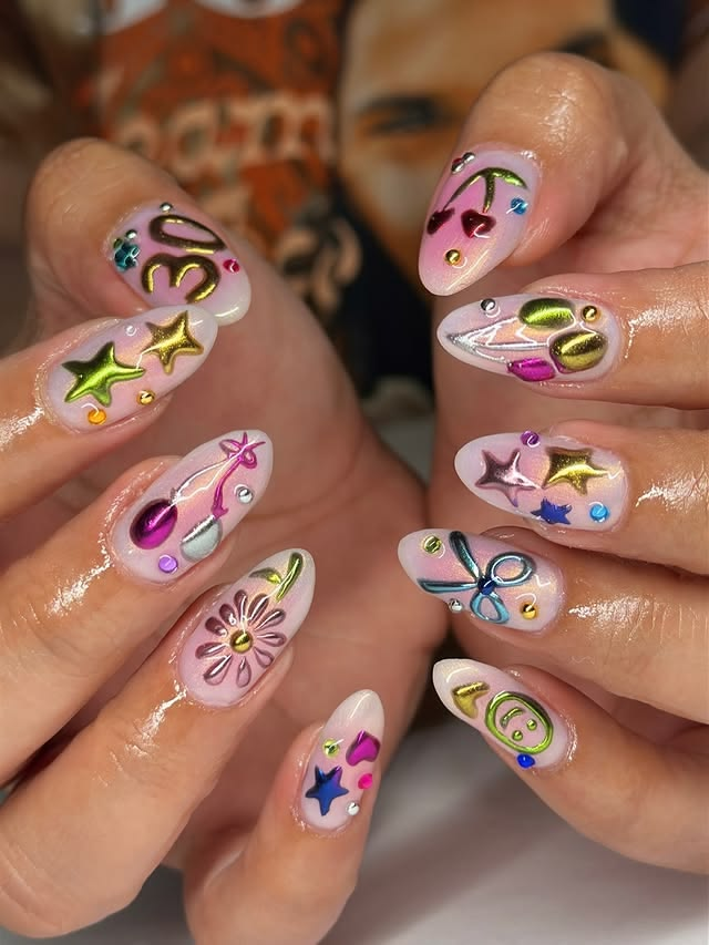 Birthday gel nail art