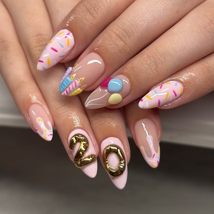 Birthday nail art featuring your age.