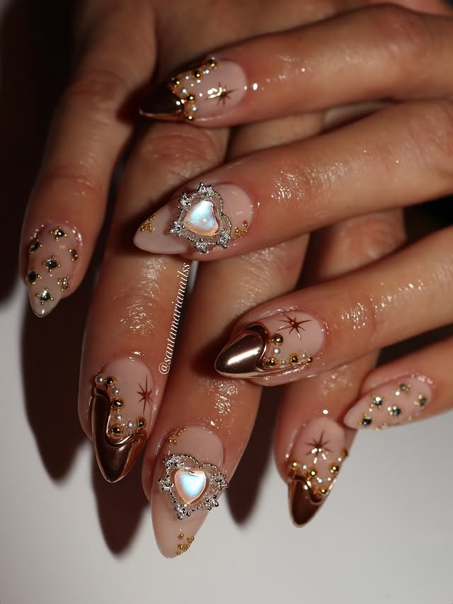 Brown and gold gothic birthday nails - Scorpio.