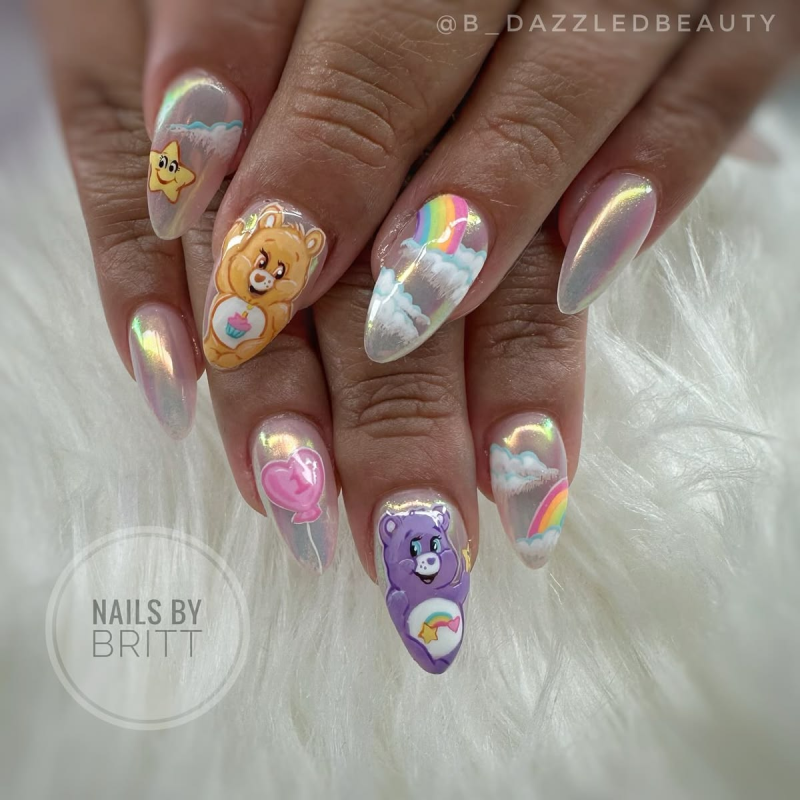 Care bear birthday nails.