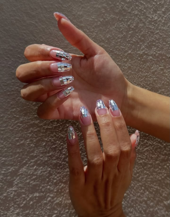 Disco ball birthday nails.