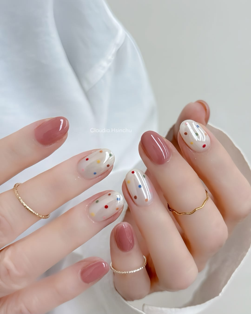 Polka dot birthday nails.