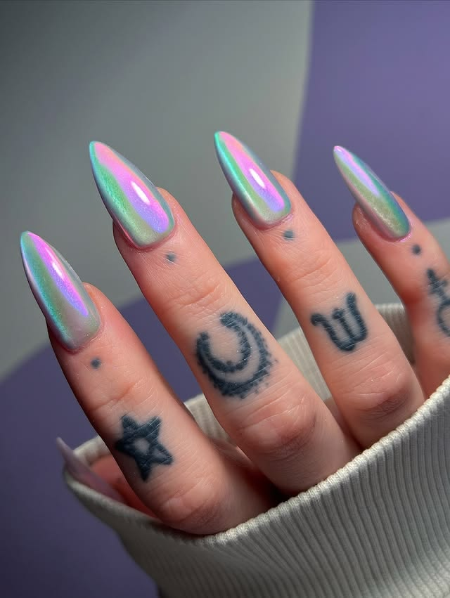 Shimmering glass birthday nails.