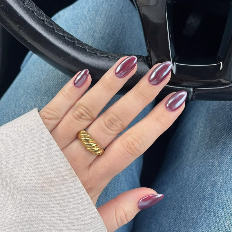 Chocolate brown chrome fall nails