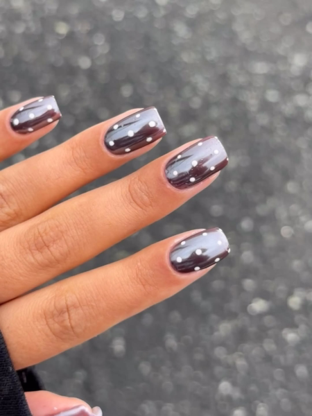 Fall polka dot nail design in chrome finish