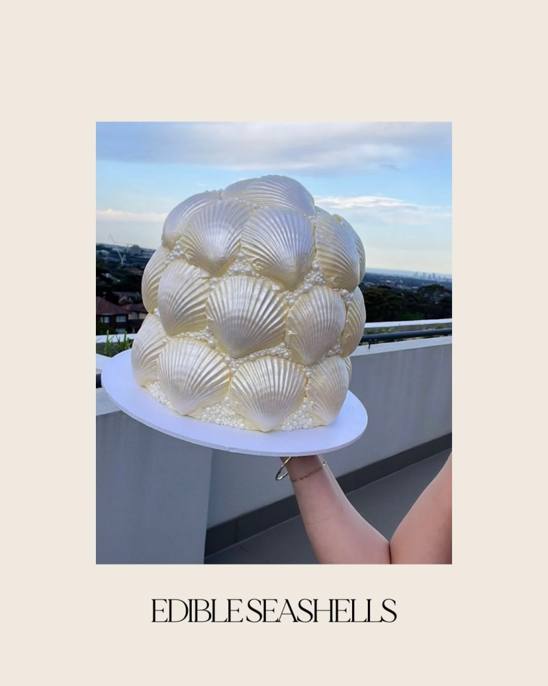 Wedding cake with shells for beachside wedding. Wedding cake with shells for beachside wedding.