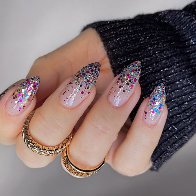 Jewel tone glitter nails for holiday parties or birthday nails.