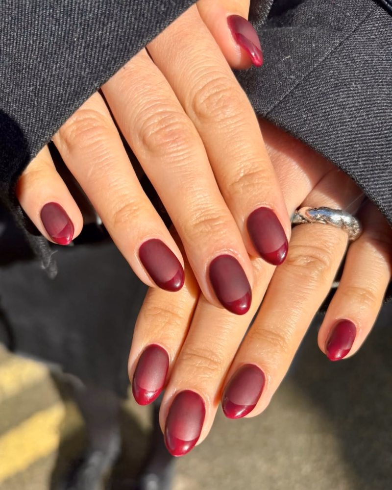 dark-red-matte-almond-nails