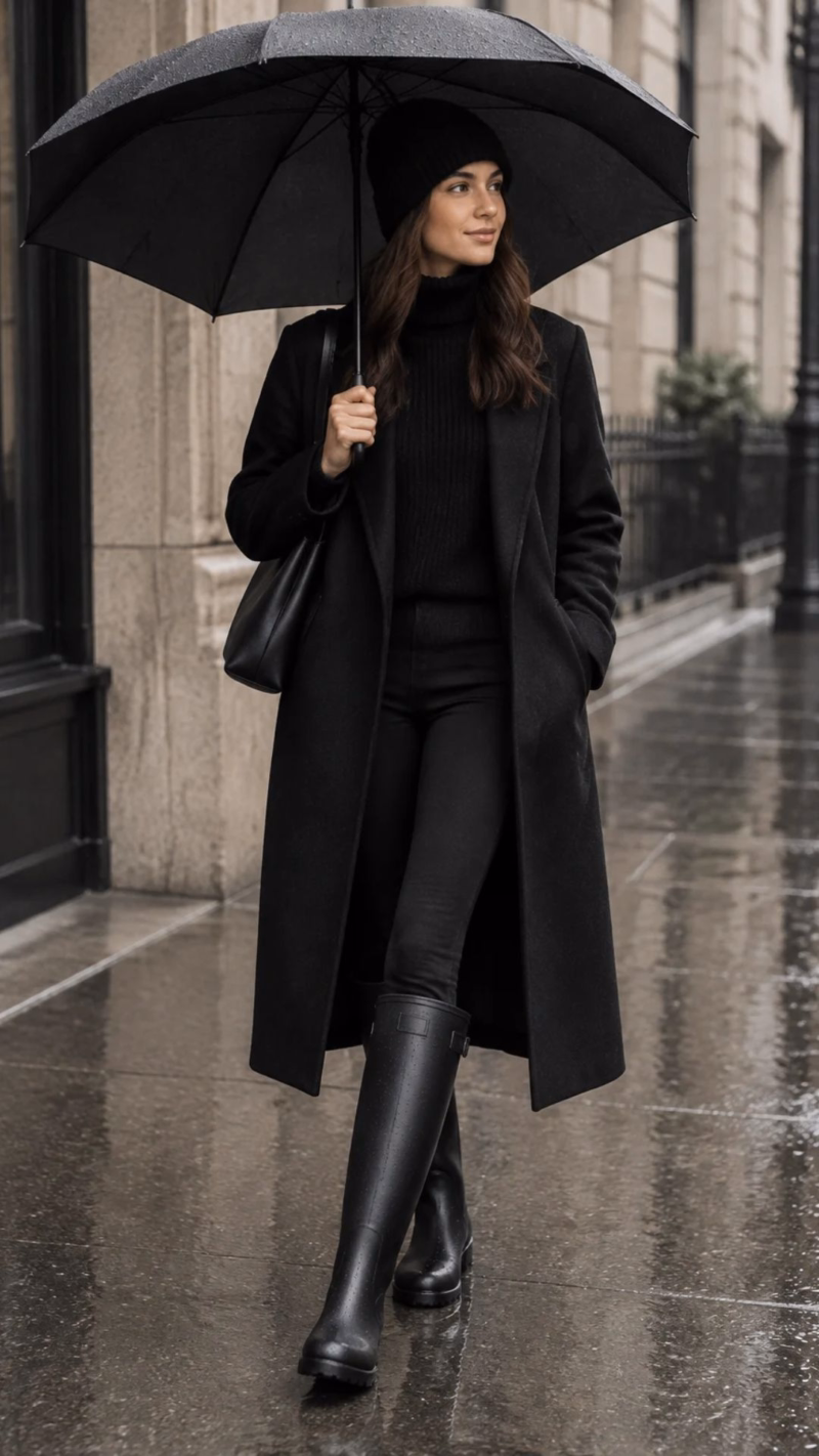 monochromatic-rainy-day-outfits